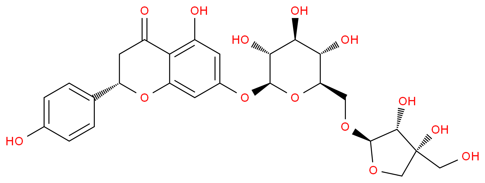 (2S)-7-{[(2S,3R,4S,5S,6R)-6-({[(2R,3R,4R)-3,4-dihydroxy-4-(hydroxymethyl)oxolan-2-yl]oxy}methyl)-3,4,5-trihydroxyoxan-2-yl]oxy}-5-hydroxy-2-(4-hydroxyphenyl)-3,4-dihydro-2H-1-benzopyran-4-one_分子结构_CAS_116271-35-3