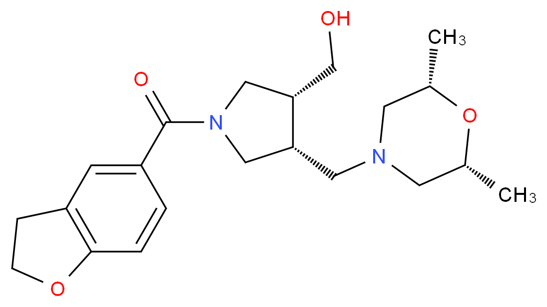 ((3R*,4R*)-1-(2,3-dihydro-1-benzofuran-5-ylcarbonyl)-4-{[(2R*,6S*)-2,6-dimethylmorpholin-4-yl]methyl}pyrrolidin-3-yl)methanol_分子结构_CAS_)