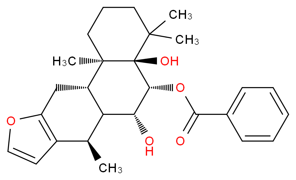 (1S,2R,7R,8R,9R,10S,11R)-7,9-dihydroxy-2,6,6,11-tetramethyl-15-oxatetracyclo[8.7.0.0<sup>2</sup>,<sup>7</sup>.0<sup>1</sup><sup>2</sup>,<sup>1</sup><sup>6</sup>]heptadeca-12(16),13-dien-8-yl benzoate_分子结构_CAS_455255-15-9