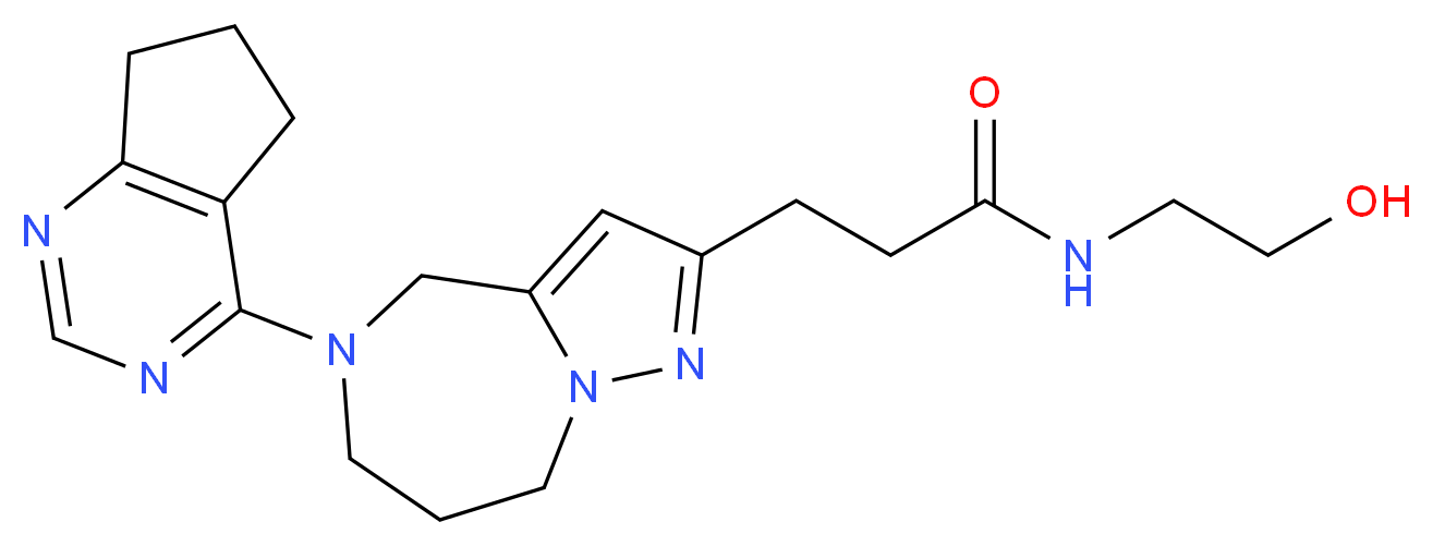 3-[5-(6,7-dihydro-5H-cyclopenta[d]pyrimidin-4-yl)-5,6,7,8-tetrahydro-4H-pyrazolo[1,5-a][1,4]diazepin-2-yl]-N-(2-hydroxyethyl)propanamide_分子结构_CAS_)