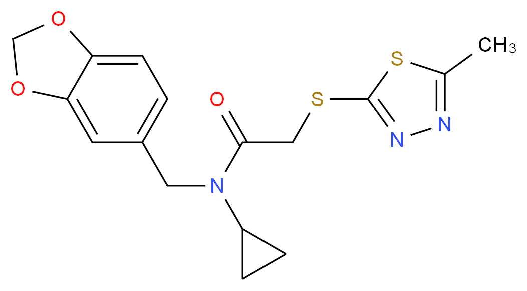 N-(1,3-benzodioxol-5-ylmethyl)-N-cyclopropyl-2-[(5-methyl-1,3,4-thiadiazol-2-yl)thio]acetamide_分子结构_CAS_)