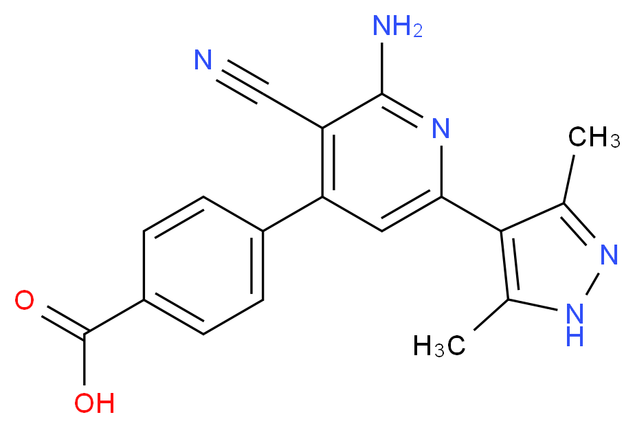 4-[2-amino-3-cyano-6-(3,5-dimethyl-1H-pyrazol-4-yl)pyridin-4-yl]benzoic acid_分子结构_CAS_)
