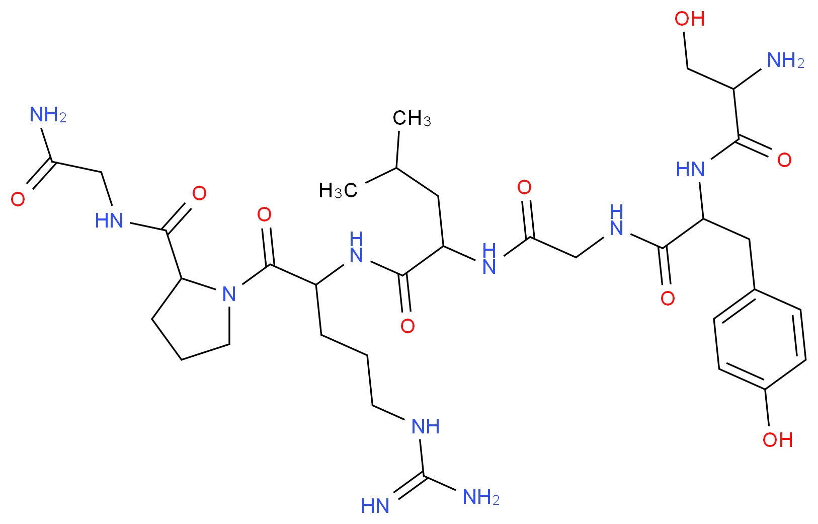 2-{2-[2-(2-amino-3-hydroxypropanamido)-3-(4-hydroxyphenyl)propanamido]acetamido}-N-(5-carbamimidamido-1-{2-[(carbamoylmethyl)carbamoyl]pyrrolidin-1-yl}-1-oxopentan-2-yl)-4-methylpentanamide_分子结构_CAS_51776-33-1