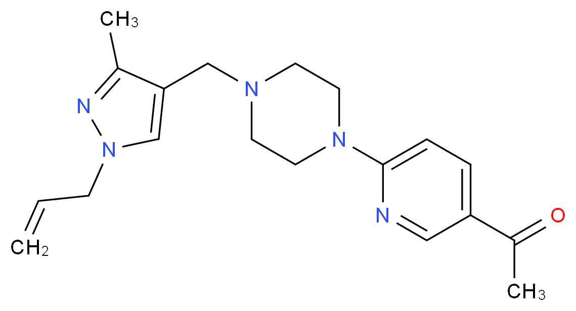 1-(6-{4-[(1-allyl-3-methyl-1H-pyrazol-4-yl)methyl]piperazin-1-yl}pyridin-3-yl)ethanone_分子结构_CAS_)