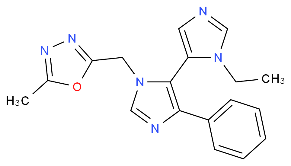 3'-ethyl-3-[(5-methyl-1,3,4-oxadiazol-2-yl)methyl]-5-phenyl-3H,3'H-4,4'-biimidazole_分子结构_CAS_)