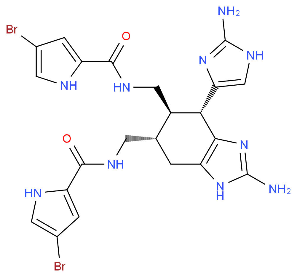 N-{[(4R,5R,6S)-2-amino-4-(2-amino-1H-imidazol-4-yl)-5-{[(4-bromo-1H-pyrrol-2-yl)formamido]methyl}-4,5,6,7-tetrahydro-1H-1,3-benzodiazol-6-yl]methyl}-4-bromo-1H-pyrrole-2-carboxamide_分子结构_CAS_117417-64-8