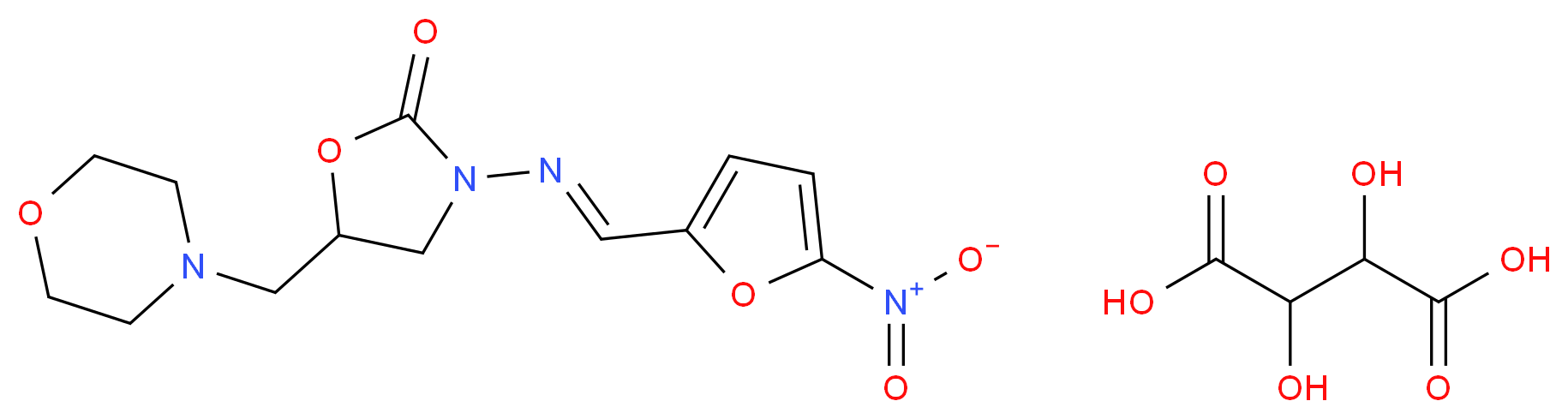 2,3-dihydroxybutanedioic acid; 5-(morpholin-4-ylmethyl)-3-[(E)-[(5-nitrofuran-2-yl)methylidene]amino]-1,3-oxazolidin-2-one_分子结构_CAS_14343-71-6