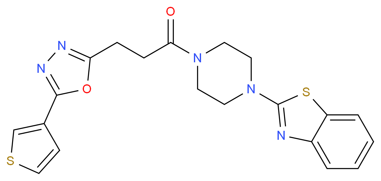 2-(4-{3-[5-(3-thienyl)-1,3,4-oxadiazol-2-yl]propanoyl}-1-piperazinyl)-1,3-benzothiazole_分子结构_CAS_)