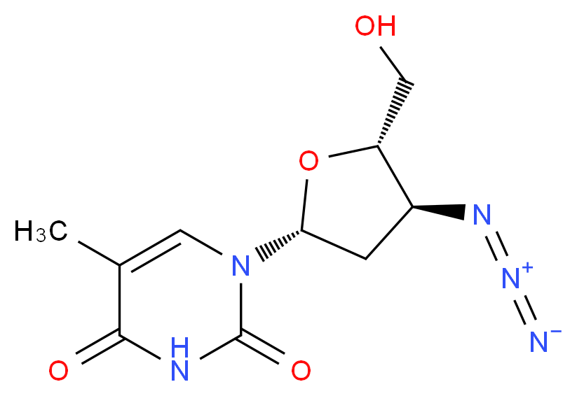 1-[(2R,4S,5S)-4-azido-5-(hydroxymethyl)oxolan-2-yl]-5-methyl-1,2,3,4-tetrahydropyrimidine-2,4-dione_分子结构_CAS_30516-87-1