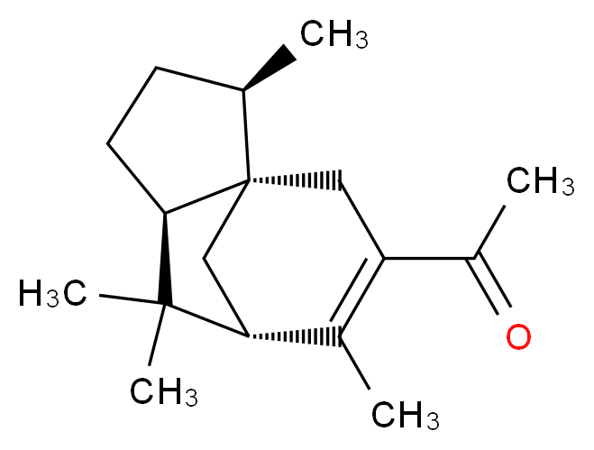 1-[(1S,2R,5R,7S)-2,6,6,8-tetramethyltricyclo[5.3.1.0<sup>1</sup>,<sup>5</sup>]undec-8-en-9-yl]ethan-1-one_分子结构_CAS_32388-55-9