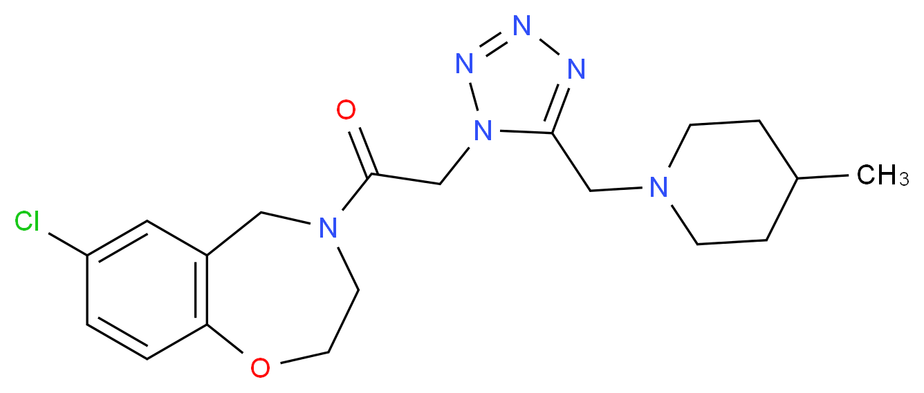7-chloro-4-({5-[(4-methyl-1-piperidinyl)methyl]-1H-tetrazol-1-yl}acetyl)-2,3,4,5-tetrahydro-1,4-benzoxazepine_分子结构_CAS_)