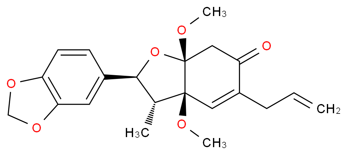 (2S,3R,3aS,7aR)-2-(2H-1,3-benzodioxol-5-yl)-3a,7a-dimethoxy-3-methyl-5-(prop-2-en-1-yl)-2,3,3a,6,7,7a-hexahydro-1-benzofuran-6-one_分子结构_CAS_99340-07-5