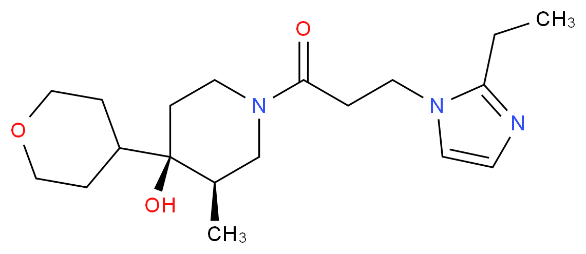 (3R*,4R*)-1-[3-(2-ethyl-1H-imidazol-1-yl)propanoyl]-3-methyl-4-(tetrahydro-2H-pyran-4-yl)-4-piperidinol_分子结构_CAS_)