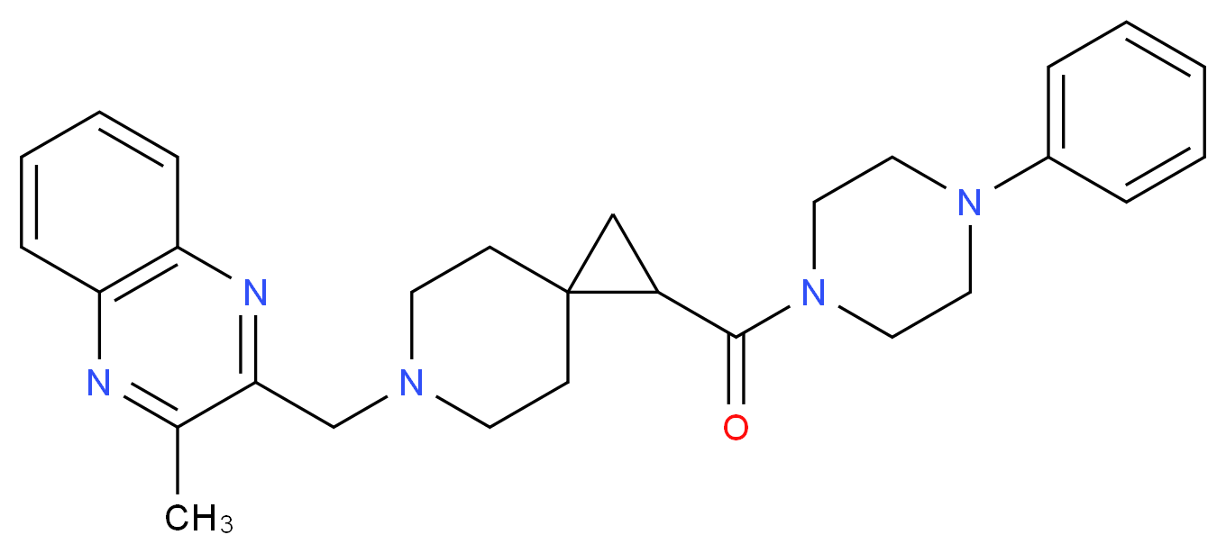 2-methyl-3-({1-[(4-phenyl-1-piperazinyl)carbonyl]-6-azaspiro[2.5]oct-6-yl}methyl)quinoxaline_分子结构_CAS_)