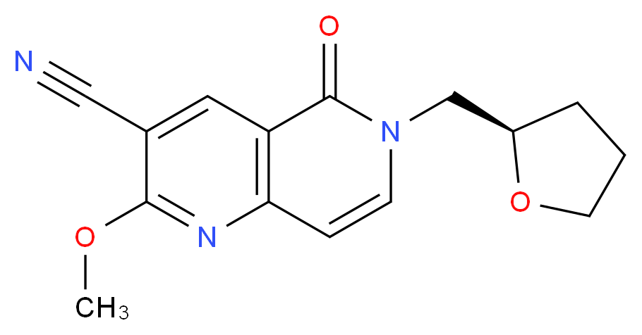 2-methoxy-5-oxo-6-[(2R)-tetrahydrofuran-2-ylmethyl]-5,6-dihydro-1,6-naphthyridine-3-carbonitrile_分子结构_CAS_)
