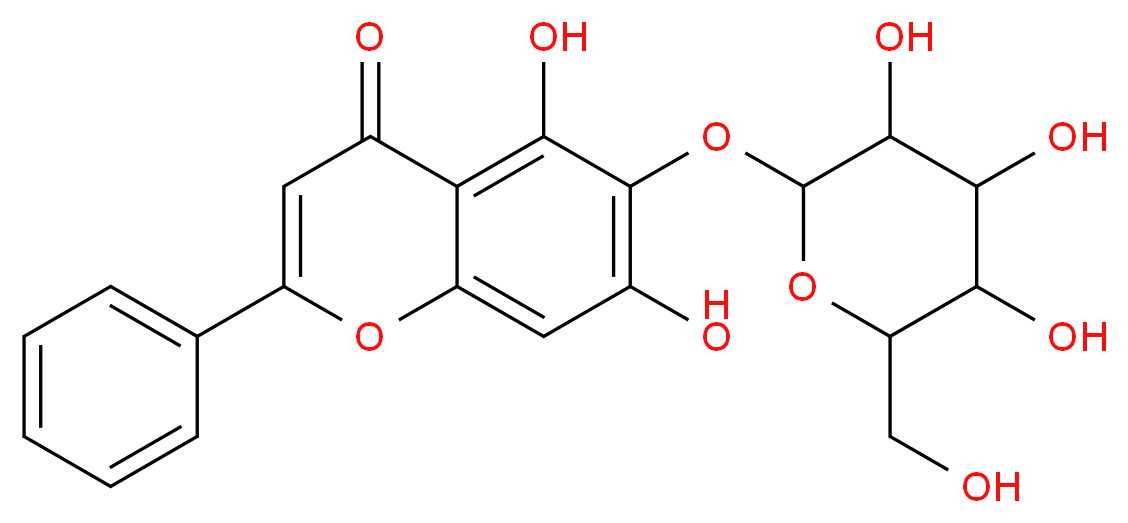 5,7-dihydroxy-2-phenyl-6-{[3,4,5-trihydroxy-6-(hydroxymethyl)oxan-2-yl]oxy}-4H-chromen-4-one_分子结构_CAS_28279-72-3