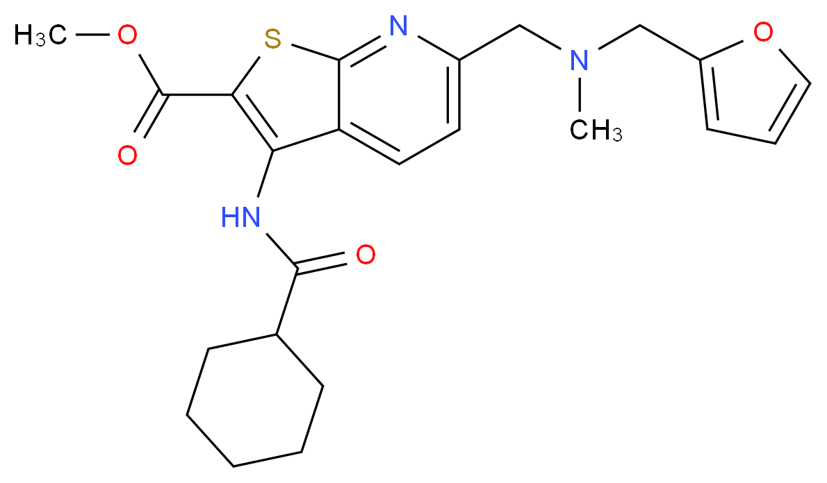 methyl 3-[(cyclohexylcarbonyl)amino]-6-{[(2-furylmethyl)(methyl)amino]methyl}thieno[2,3-b]pyridine-2-carboxylate_分子结构_CAS_)