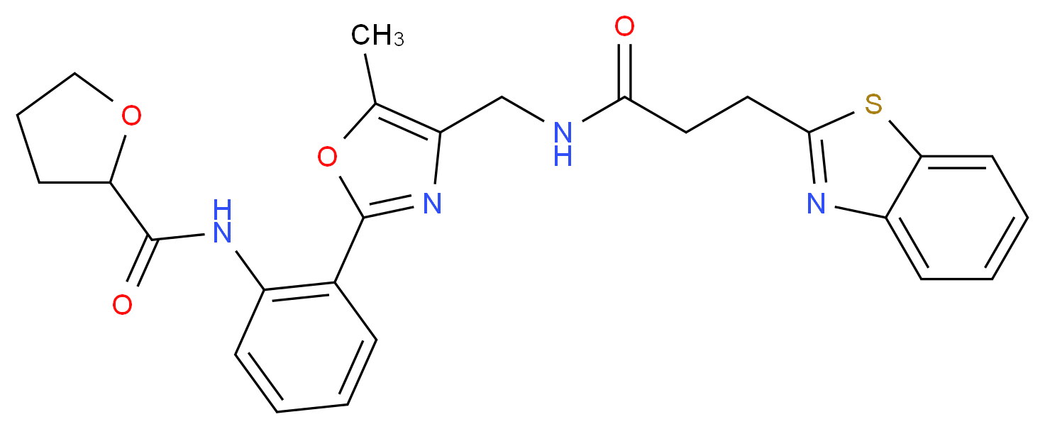 N-{2-[4-({[3-(1,3-benzothiazol-2-yl)propanoyl]amino}methyl)-5-methyl-1,3-oxazol-2-yl]phenyl}tetrahydro-2-furancarboxamide_分子结构_CAS_)