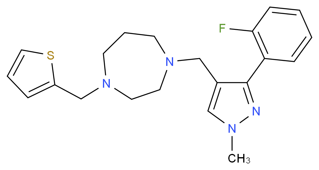 1-{[3-(2-fluorophenyl)-1-methyl-1H-pyrazol-4-yl]methyl}-4-(2-thienylmethyl)-1,4-diazepane_分子结构_CAS_)