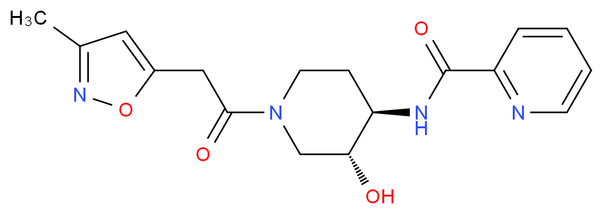 N-{(3R*,4R*)-3-hydroxy-1-[(3-methylisoxazol-5-yl)acetyl]piperidin-4-yl}pyridine-2-carboxamide_分子结构_CAS_)