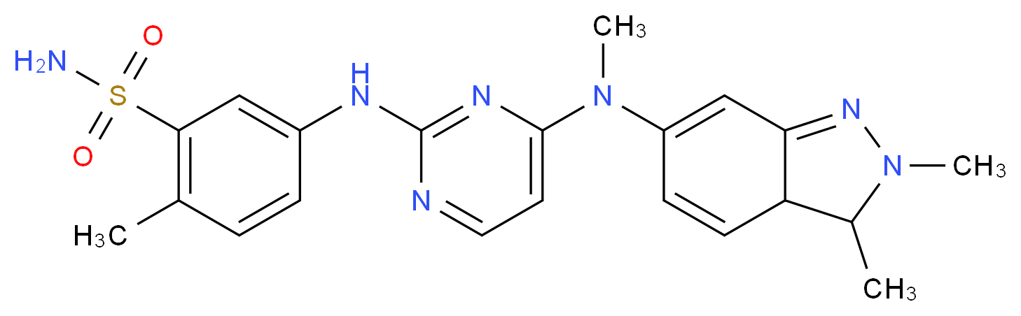 5-(4-((2,3-dimethyl-3,3a-dihydro-2H-indazol-6-yl)(methyl)amino)pyrimidin-2-ylamino)-2-methylbenzenesulfonamide_分子结构_CAS_444731-52-6)