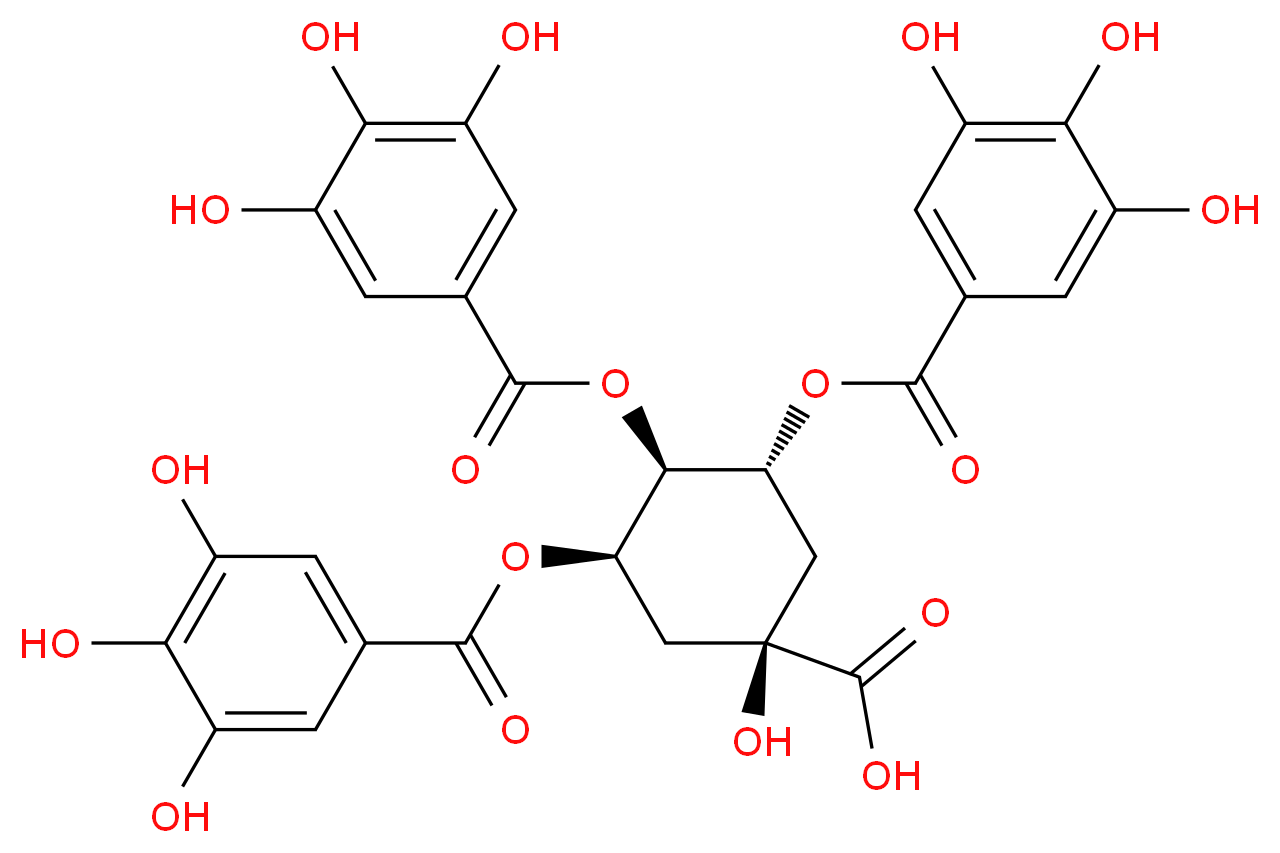 (1S,3R,4S,5R)-1-hydroxy-3,4,5-tris(3,4,5-trihydroxybenzoyloxy)cyclohexane-1-carboxylic acid_分子结构_CAS_99745-62-7