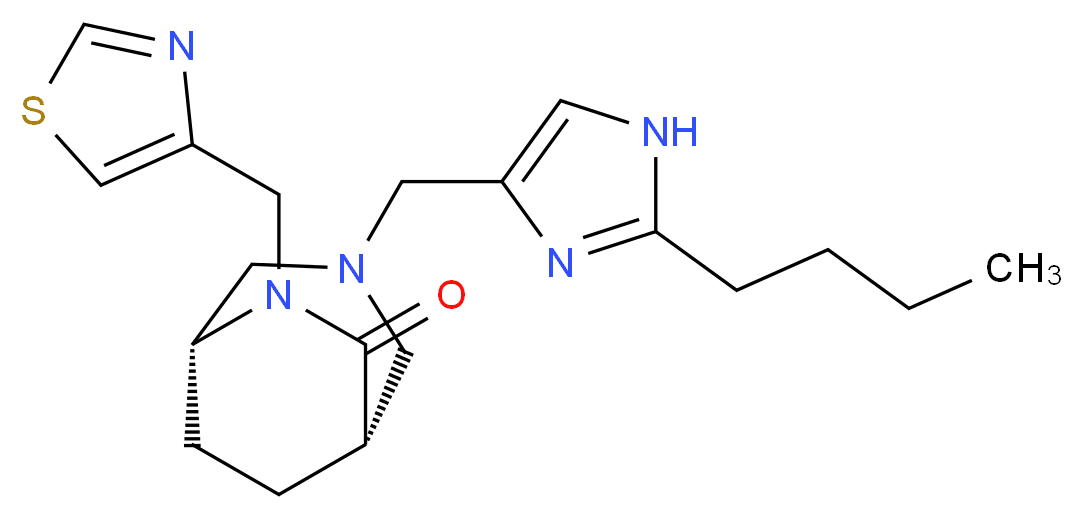 (1S*,5R*)-3-[(2-butyl-1H-imidazol-4-yl)methyl]-6-(1,3-thiazol-4-ylmethyl)-3,6-diazabicyclo[3.2.2]nonan-7-one_分子结构_CAS_)
