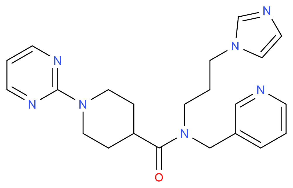 N-[3-(1H-imidazol-1-yl)propyl]-N-(pyridin-3-ylmethyl)-1-pyrimidin-2-ylpiperidine-4-carboxamide_分子结构_CAS_)