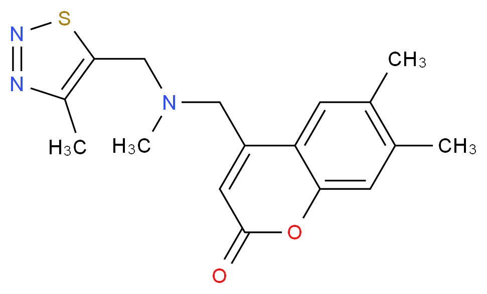 6,7-dimethyl-4-({methyl[(4-methyl-1,2,3-thiadiazol-5-yl)methyl]amino}methyl)-2H-chromen-2-one_分子结构_CAS_)