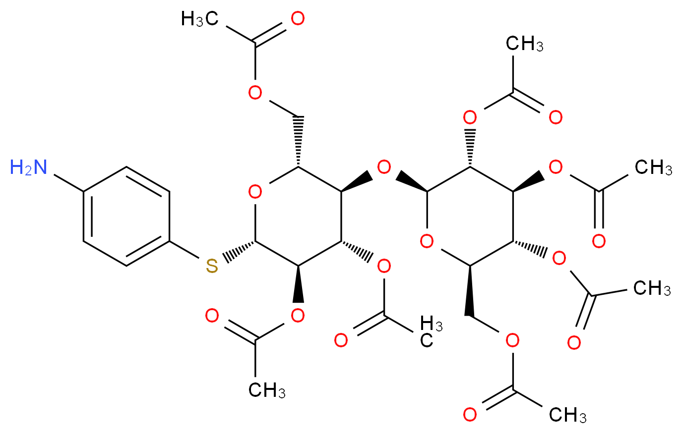 4-Aminophenyl 2,3,6-Tri-O-acetyl-4-O-(2,3,4,6-tetra-O-acetyl-β-D-glucopyranosyl)-β-D-glucopyranoside_分子结构_CAS_68636-50-0)