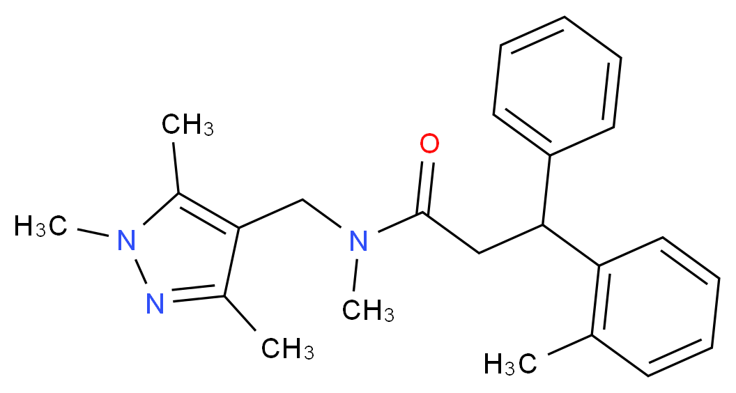 N-methyl-3-(2-methylphenyl)-3-phenyl-N-[(1,3,5-trimethyl-1H-pyrazol-4-yl)methyl]propanamide_分子结构_CAS_)