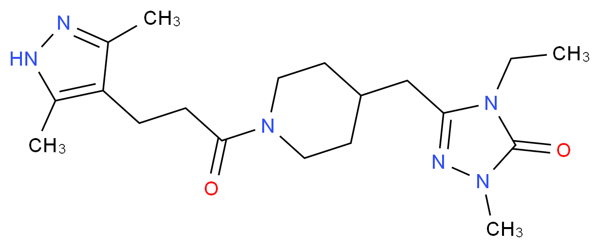 5-({1-[3-(3,5-dimethyl-1H-pyrazol-4-yl)propanoyl]piperidin-4-yl}methyl)-4-ethyl-2-methyl-2,4-dihydro-3H-1,2,4-triazol-3-one_分子结构_CAS_)