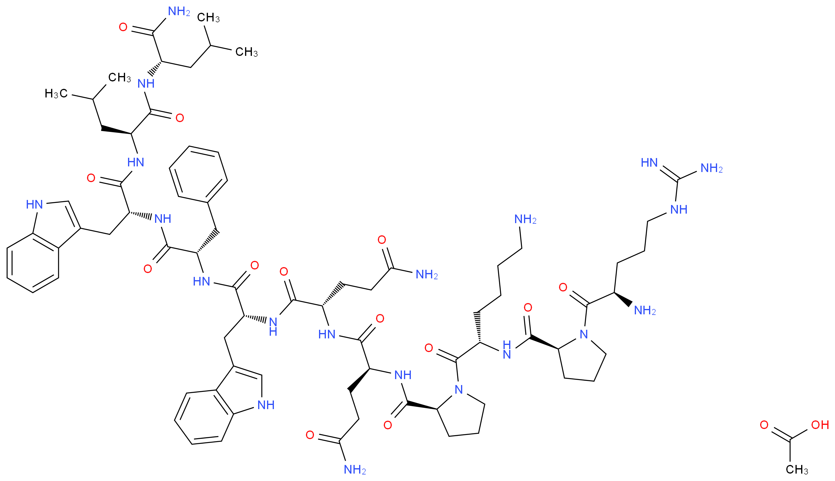 (2S)-2-{[(2S)-1-[(2S)-6-amino-2-{[(2S)-1-[(2R)-2-amino-5-carbamimidamidopentanoyl]pyrrolidin-2-yl]formamido}hexanoyl]pyrrolidin-2-yl]formamido}-N-[(1S)-3-carbamoyl-1-{[(1R)-1-{[(1S)-1-{[(1R)-1-{[(1S)-1-{[(1S)-1-carbamoyl-3-methylbutyl]carbamoyl}-3-methylbutyl]carbamoyl}-2-(1H-indol-3-yl)ethyl]carbamoyl}-2-phenylethyl]carbamoyl}-2-(1H-indol-3-yl)ethyl]carbamoyl}propyl]pentanediamide; acetic acid_分子结构_CAS_91224-37-2