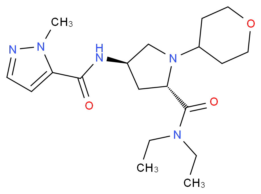 (4R)-N,N-diethyl-4-{[(1-methyl-1H-pyrazol-5-yl)carbonyl]amino}-1-(tetrahydro-2H-pyran-4-yl)-L-prolinamide_分子结构_CAS_)