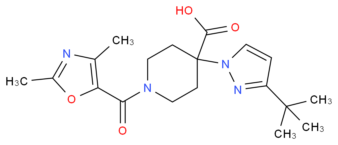 4-(3-tert-butyl-1H-pyrazol-1-yl)-1-[(2,4-dimethyl-1,3-oxazol-5-yl)carbonyl]piperidine-4-carboxylic acid_分子结构_CAS_)