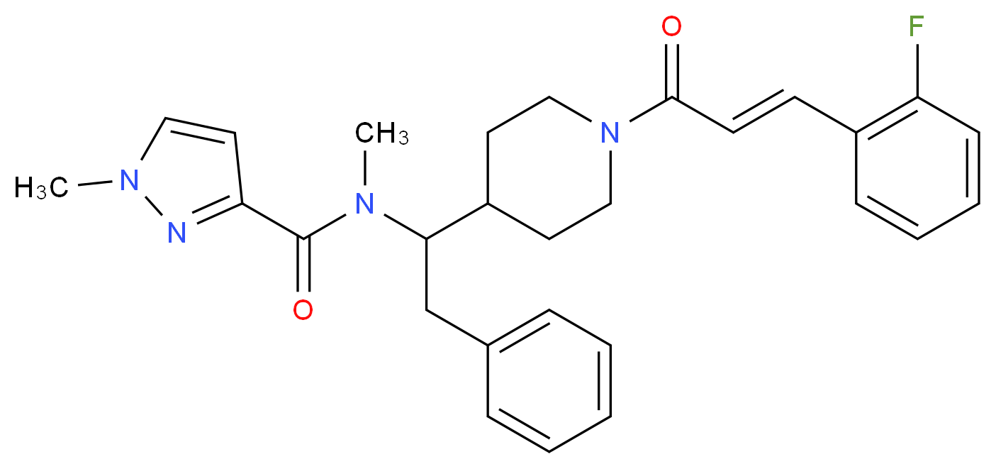 N-(1-{1-[(2E)-3-(2-fluorophenyl)-2-propenoyl]-4-piperidinyl}-2-phenylethyl)-N,1-dimethyl-1H-pyrazole-3-carboxamide_分子结构_CAS_)