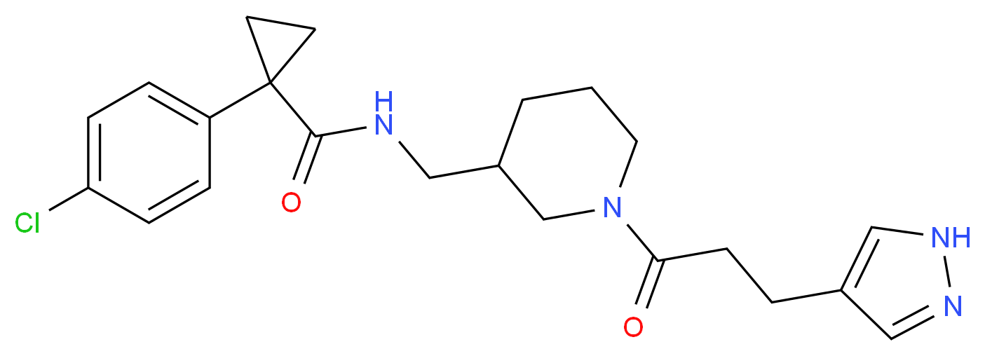 1-(4-chlorophenyl)-N-({1-[3-(1H-pyrazol-4-yl)propanoyl]-3-piperidinyl}methyl)cyclopropanecarboxamide_分子结构_CAS_)