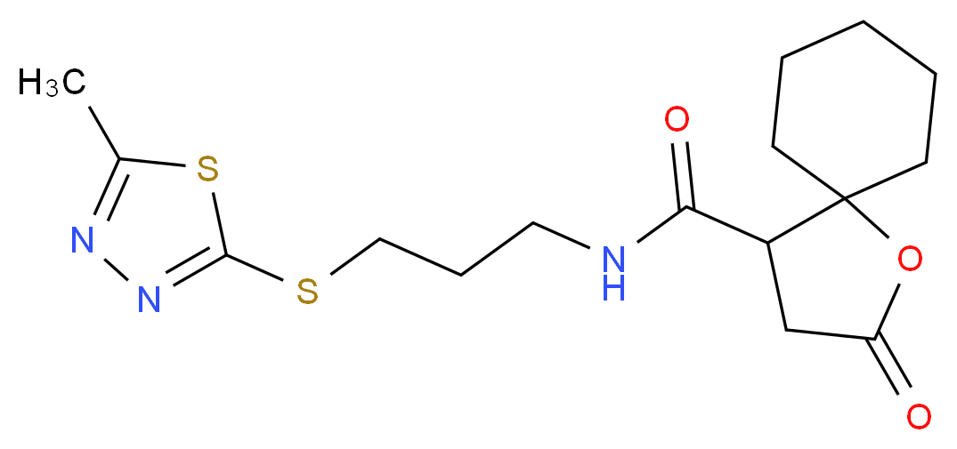 N-{3-[(5-methyl-1,3,4-thiadiazol-2-yl)thio]propyl}-2-oxo-1-oxaspiro[4.5]decane-4-carboxamide_分子结构_CAS_)