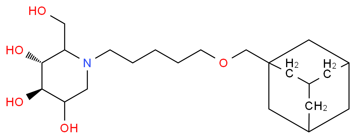 (3R,4R)-1-[5-(adamantan-1-ylmethoxy)pentyl]-2-(hydroxymethyl)piperidine-3,4,5-triol_分子结构_CAS_216758-20-2