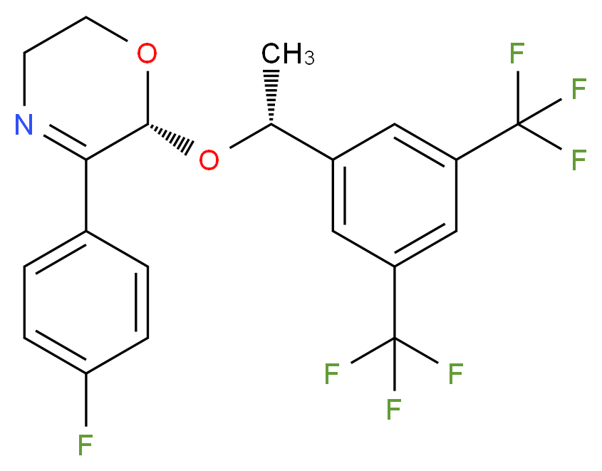 (6R)-6-[(1R)-1-[3,5-bis(trifluoromethyl)phenyl]ethoxy]-5-(4-fluorophenyl)-3,6-dihydro-2H-oxazine_分子结构_CAS_380499-07-0