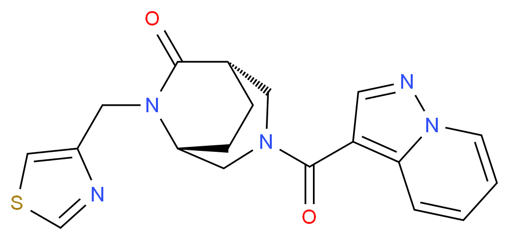 (1S*,5R*)-3-(pyrazolo[1,5-a]pyridin-3-ylcarbonyl)-6-(1,3-thiazol-4-ylmethyl)-3,6-diazabicyclo[3.2.2]nonan-7-one_分子结构_CAS_)
