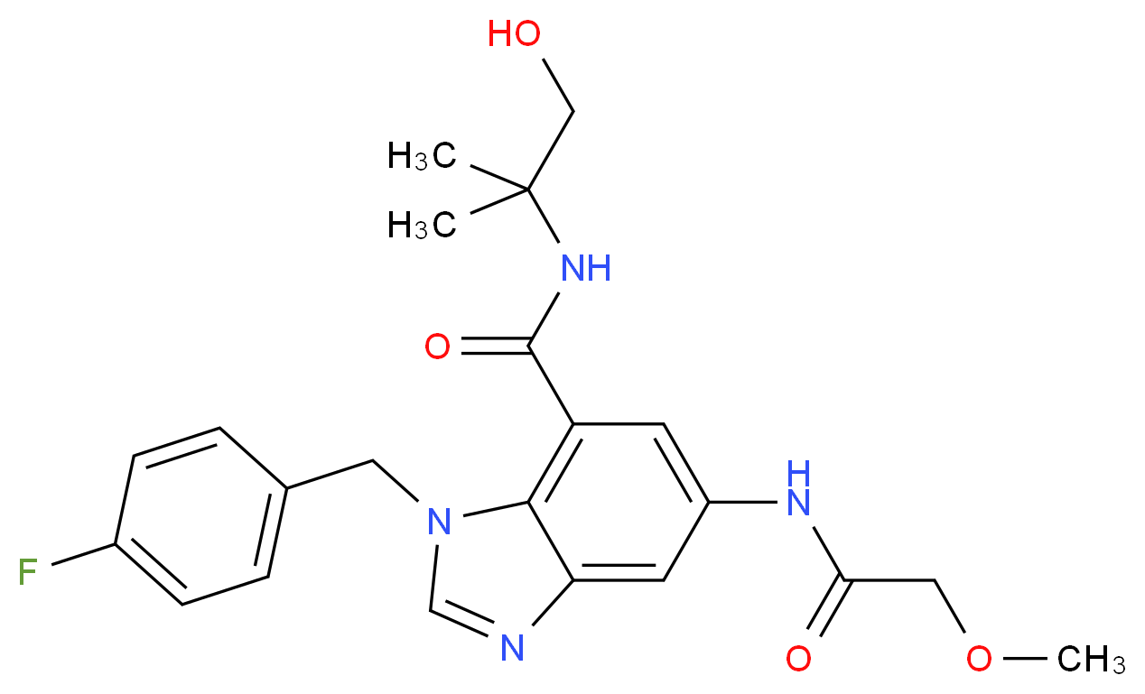 1-(4-fluorobenzyl)-N-(2-hydroxy-1,1-dimethylethyl)-5-[(methoxyacetyl)amino]-1H-benzimidazole-7-carboxamide_分子结构_CAS_)
