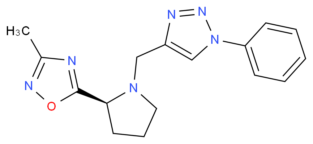 3-methyl-5-{(2S)-1-[(1-phenyl-1H-1,2,3-triazol-4-yl)methyl]pyrrolidin-2-yl}-1,2,4-oxadiazole_分子结构_CAS_)
