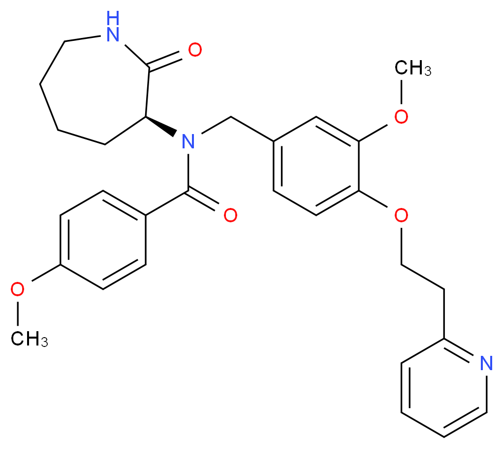 4-methoxy-N-{3-methoxy-4-[2-(2-pyridinyl)ethoxy]benzyl}-N-[(3S)-2-oxo-3-azepanyl]benzamide_分子结构_CAS_)