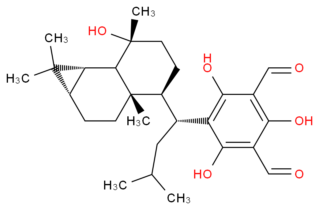 5-[(1R)-1-[(1aS,3aS,4S,7R,7aR,7bS)-7-hydroxy-1,1,3a,7-tetramethyl-decahydro-1H-cyclopropa[a]naphthalen-4-yl]-3-methylbutyl]-2,4,6-trihydroxybenzene-1,3-dicarbaldehyde_分子结构_CAS_327601-97-8