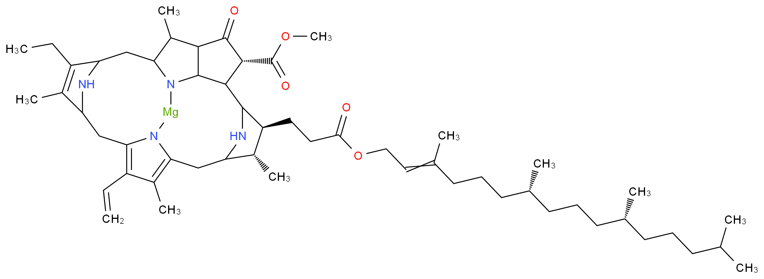 methyl (5R,8S,9S)-14-ethenyl-19-ethyl-9,13,18,25-tetramethyl-4-oxo-8-(3-oxo-3-{[(7R,11R)-3,7,11,15-tetramethylhexadec-2-en-1-yl]oxy}propyl)-1,24,26,27-tetraaza-23-magnesaheptacyclo[10.10.2.1<sup>3</sup>,<sup>2</sup><sup>2</sup>.1<sup>7</sup>,<sup>1</sup><sup>0</sup>.1<sup>1</sup><sup>7</sup>,<sup>2</sup><sup>0</sup>.0<sup>2</sup>,<sup>6</sup>.0<sup>1</sup><sup>5</sup>,<sup>2</sup><sup>4</sup>]heptacosa-12,14,18-triene-5-carboxylate_分子结构_CAS_479-61-8