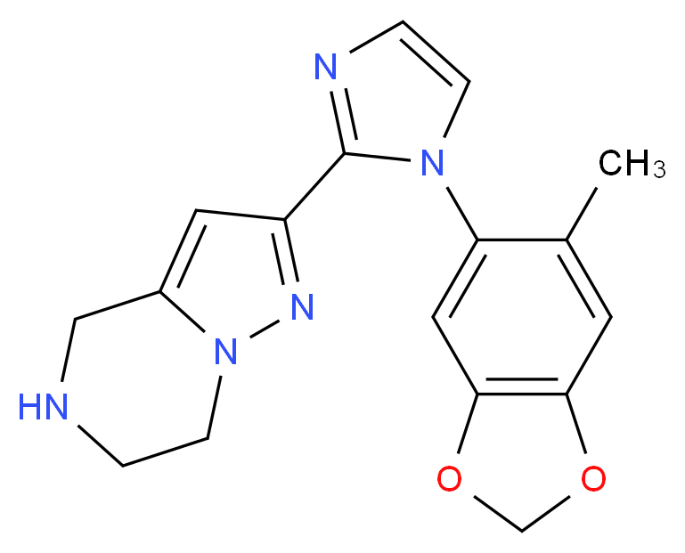 2-[1-(6-methyl-1,3-benzodioxol-5-yl)-1H-imidazol-2-yl]-4,5,6,7-tetrahydropyrazolo[1,5-a]pyrazine_分子结构_CAS_)