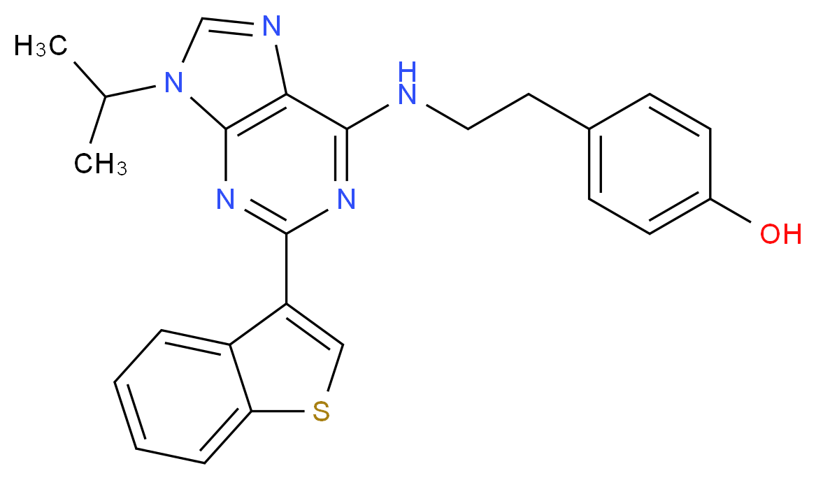 4-(2-{[2-(1-benzothiophen-3-yl)-9-(propan-2-yl)-9H-purin-6-yl]amino}ethyl)phenol_分子结构_CAS_1227633-49-9