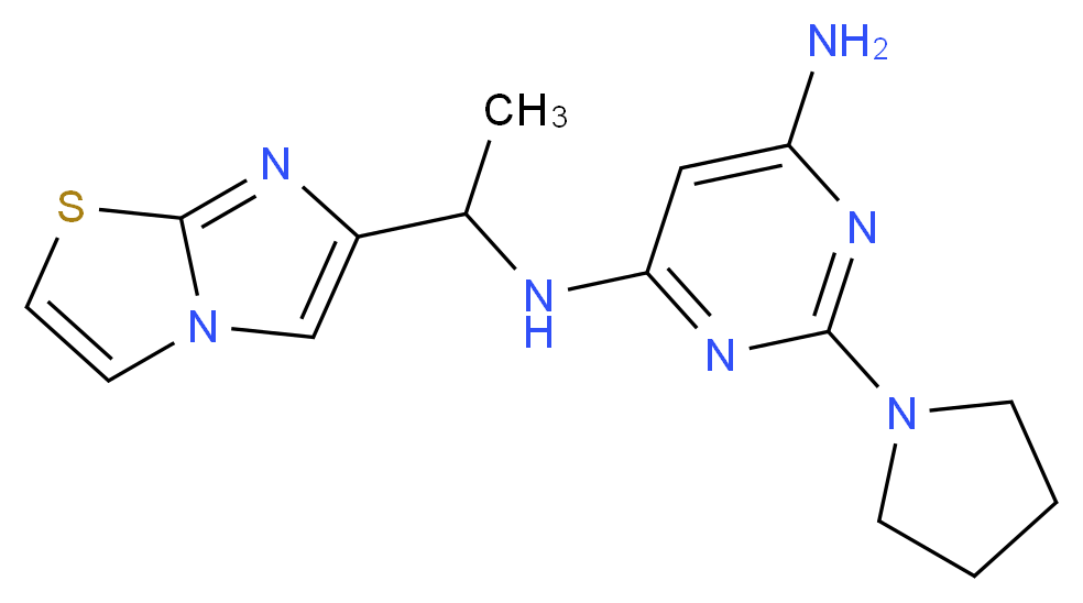 N-(1-imidazo[2,1-b][1,3]thiazol-6-ylethyl)-2-pyrrolidin-1-ylpyrimidine-4,6-diamine_分子结构_CAS_)