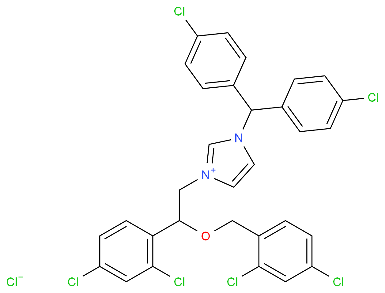 1-[bis(4-chlorophenyl)methyl]-3-[2-(2,4-dichlorophenyl)-2-[(2,4-dichlorophenyl)methoxy]ethyl]-1H-imidazol-3-ium chloride_分子结构_CAS_94724-12-6
